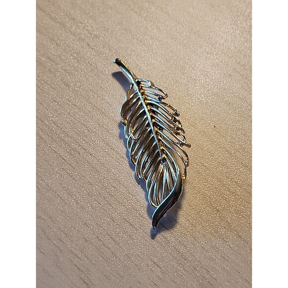 Vintage Signed GERRY’S Gold Tone Leaf BROOCH 2.75" Palm Frond Pin Open Metalwork - Picture 5 of 5